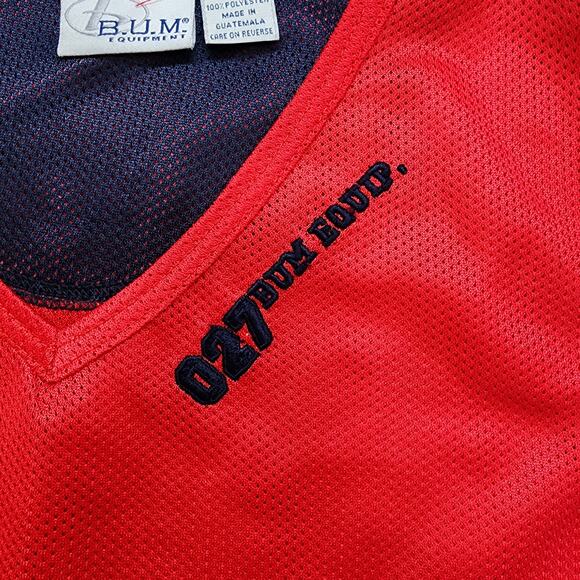 Vintage 90s Bum Equipment Top Womens M Red Blue Sleeveless V-Neck Tank Mesh - Picture 2 of 9